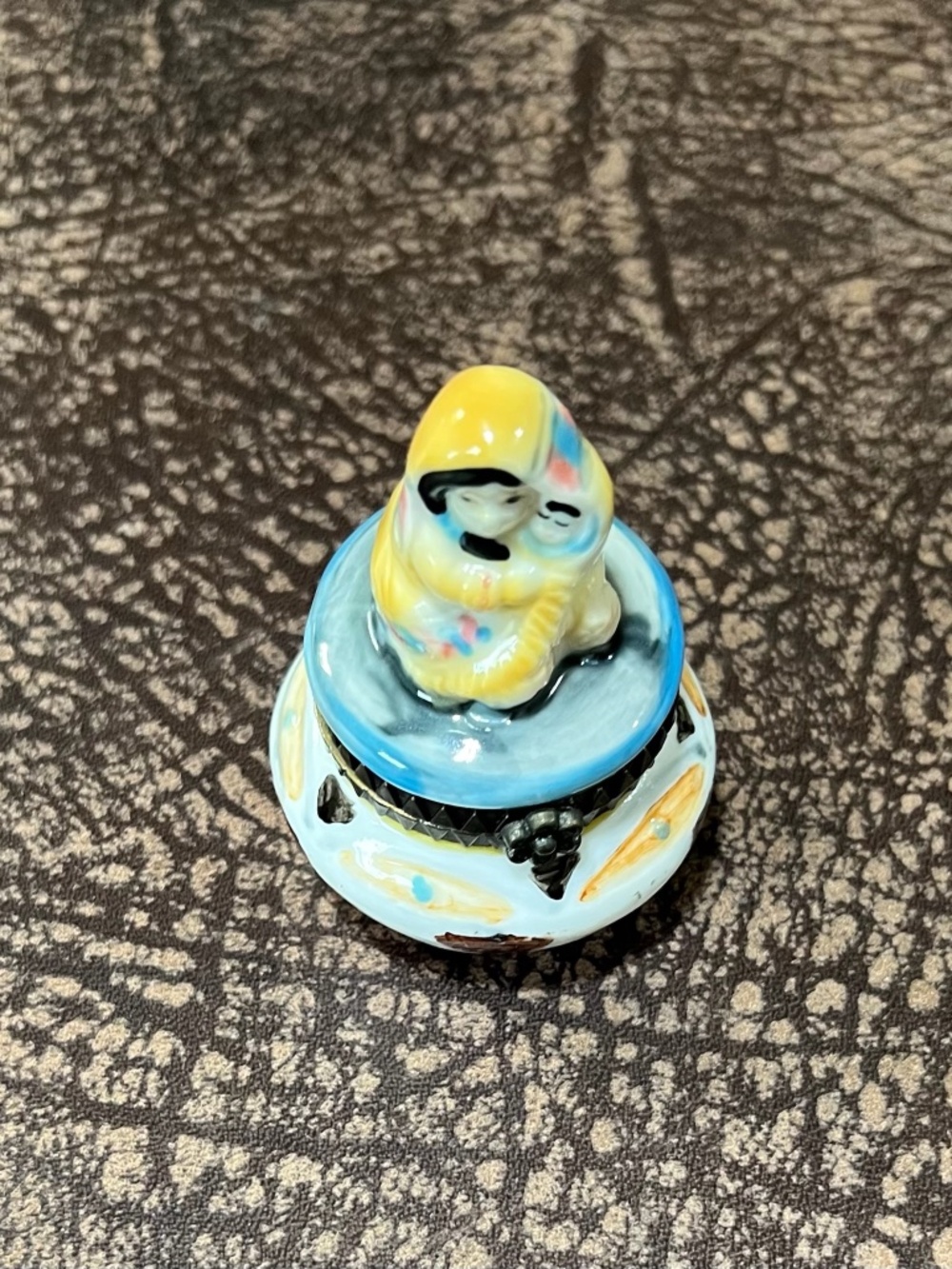 Vintage Navajo Indian Mother and Child Porcelain Trinket Box
